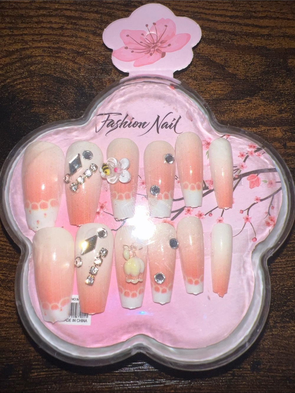 Pink Ombre Press-On Nail Set with Rhinestones